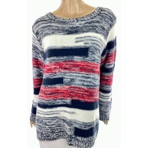 Via Cortesa  Sweater White Black Red Pullover EUR 46 US 12 Long Sleeve Cotton